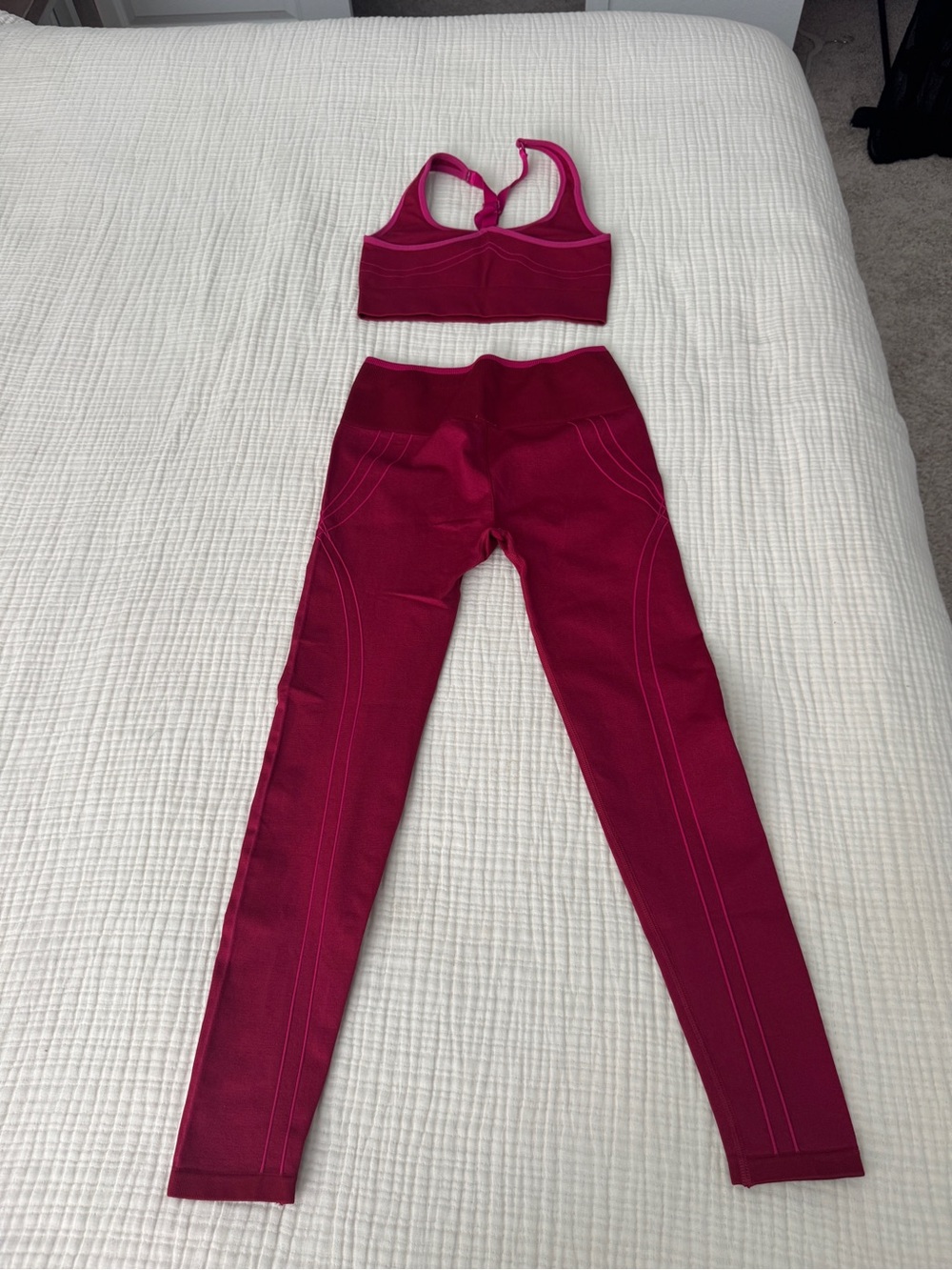 High-Waist Seam-Detail Leggings and Racerback Sports Bra Set - Magenta